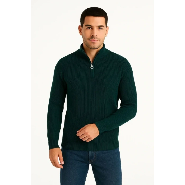 Erkek Fitilli Triko Kazak 3’lü Set – Haki, Siyah, Antrasit Kalın Dokuma Pamuklu Regular Fit V Yaka Fermuarlı Uzun Kollu Rahat Kışlık Kazak Kombini