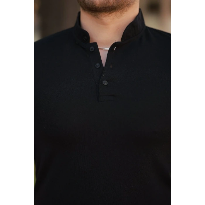 Erkek Hakim Yaka Dokuma Pamuklu Kumaş Kısa Kollu T-shirt