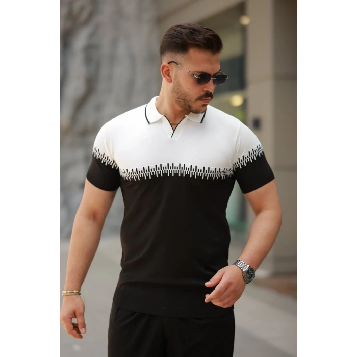 Erkek Hemşire Yaka çift Renk Kısa Kollu Tişört