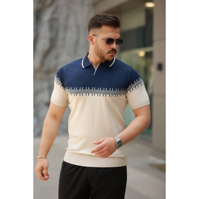 Erkek Hemşire Yaka çift Renk Kısa Kollu Tişört