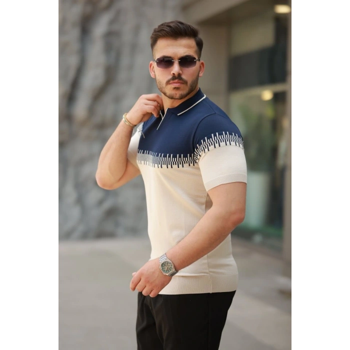 Erkek Hemşire Yaka çift Renk Kısa Kollu Tişört