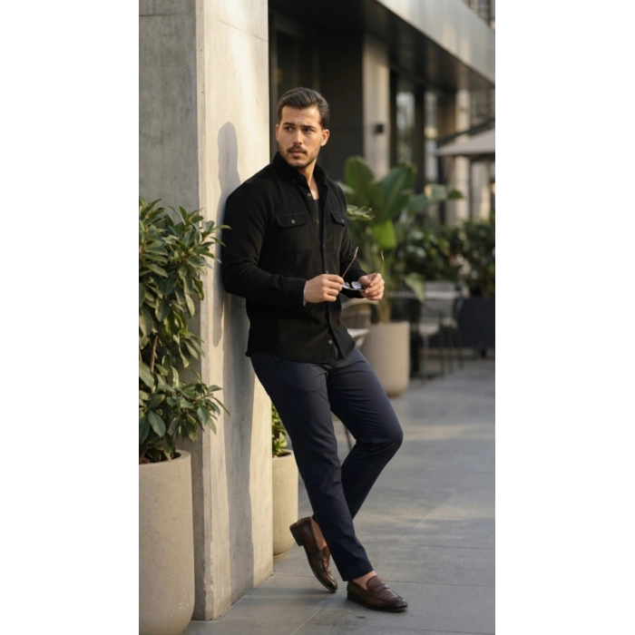 Erkek Kadife Desen Pamuklu Gömlek