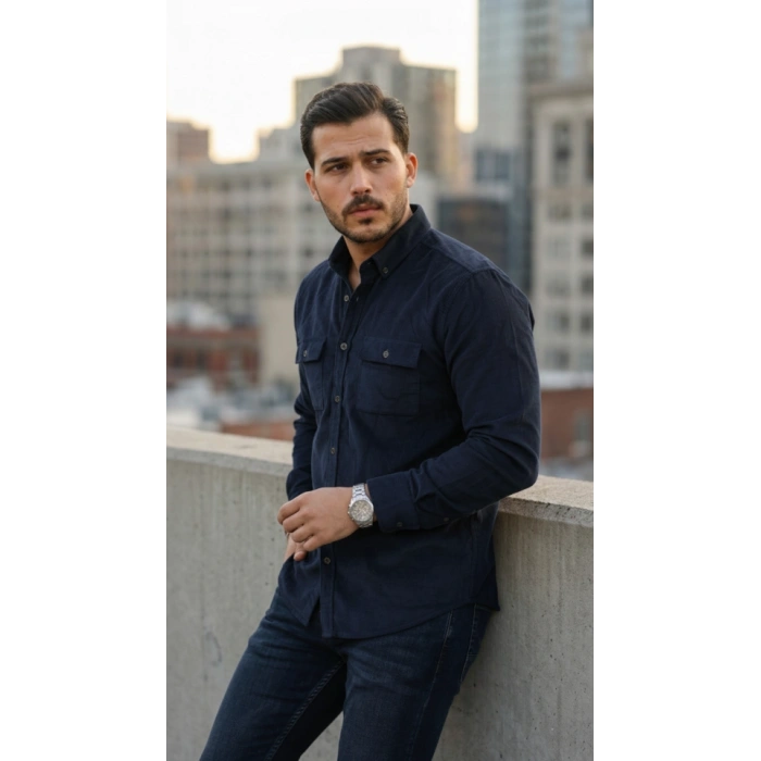 Erkek Kadife Desen Pamuklu Gömlek