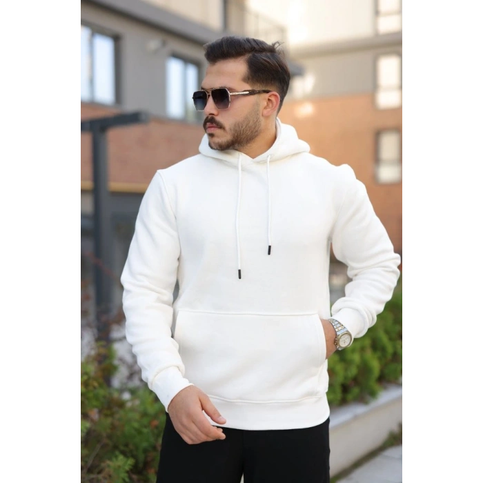 Erkek Kapüşonlu Üç İplik Şardonlu Hoodie