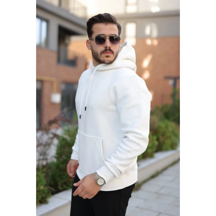 Erkek Kapüşonlu Üç İplik Şardonlu Hoodie