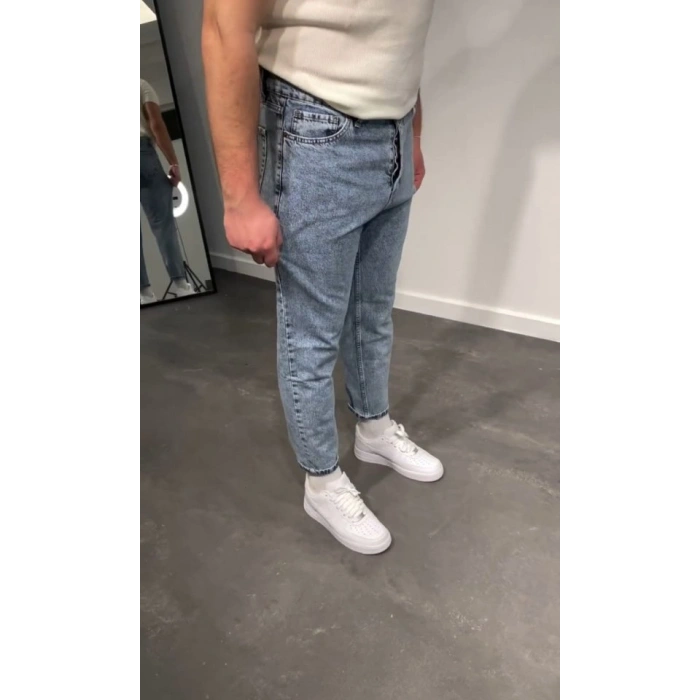 Erkek Kar Yıkamalı Buz Mavi Mom Jean