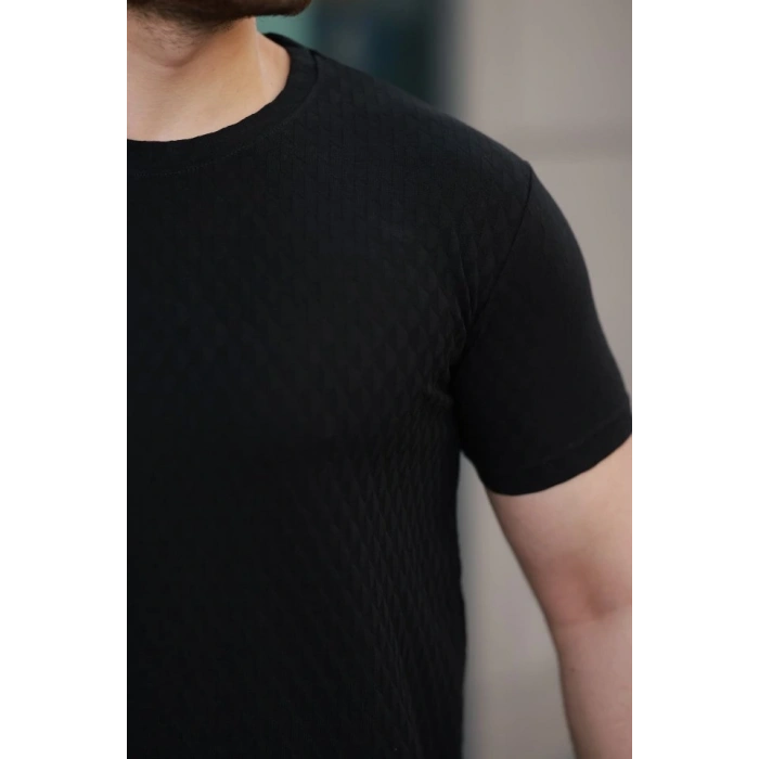 Erkek Kısa Kollu Baklava Desenli T-shirt