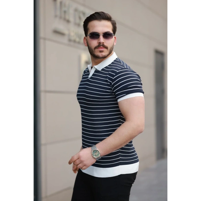 Erkek Kısa Kollu çizgi Desenli örme Kumaş Tshirt