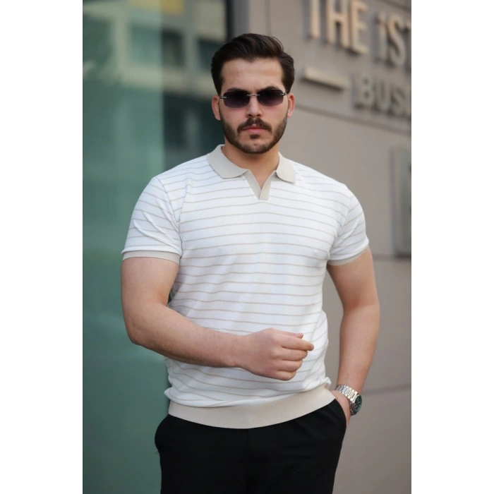 Erkek Kısa Kollu çizgi Desenli örme Kumaş Tshirt