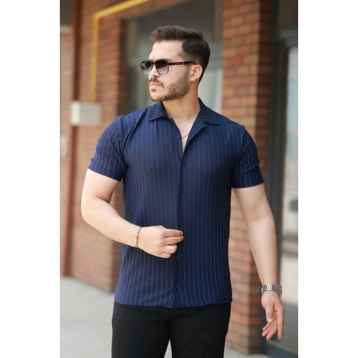 Erkek Kısa Kollu çizgili Gömlek