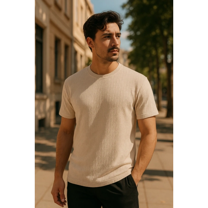 Erkek Kısa Kollu Zigzag Desenli T-shirt