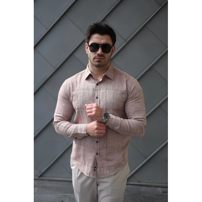 Erkek Pamuklu Keten Kumaş Gömlek