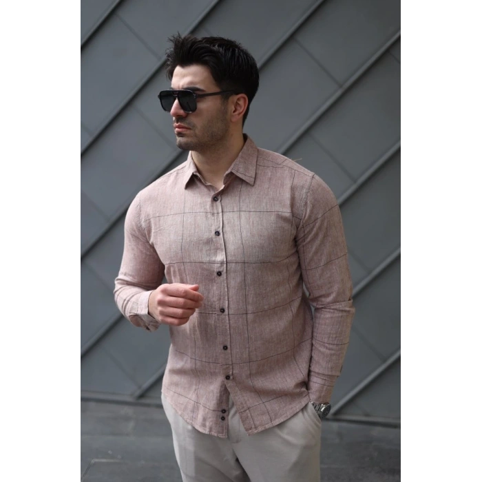 Erkek Pamuklu Keten Kumaş Gömlek