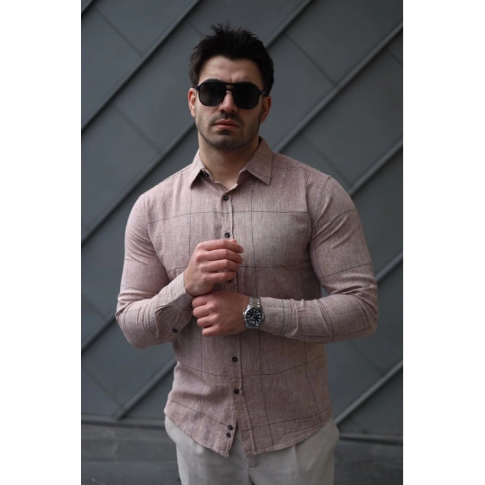 Erkek Pamuklu Keten Kumaş Gömlek