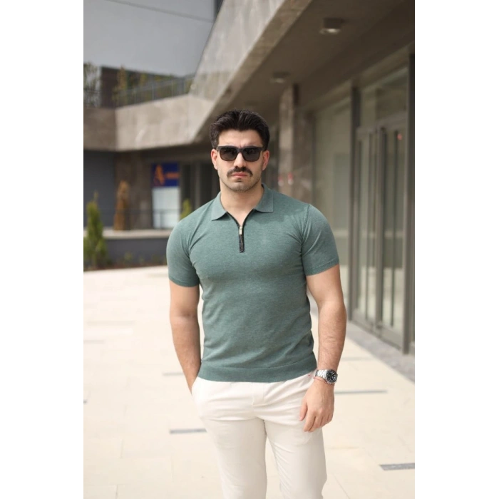 Erkek Polo Yaka Fermuar Detaylı Tişört