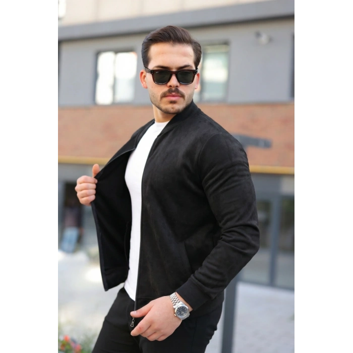 Erkek Scuba Süet Kumaş Bomber Hırka
