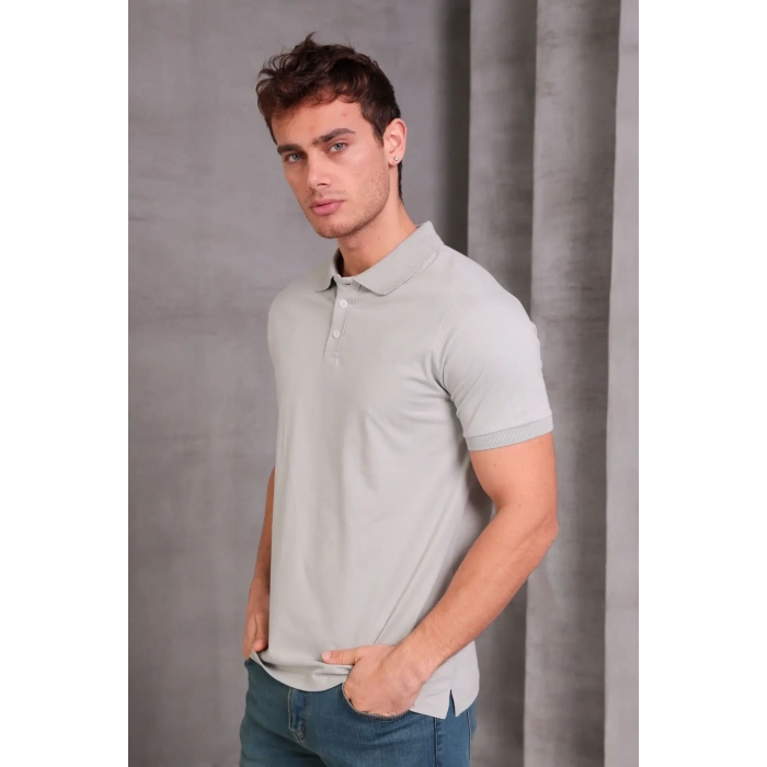 Erkek Slim Fit Pamuklu Yumuşak Doku Nefes Alan Kumaş Yakalı Tişört