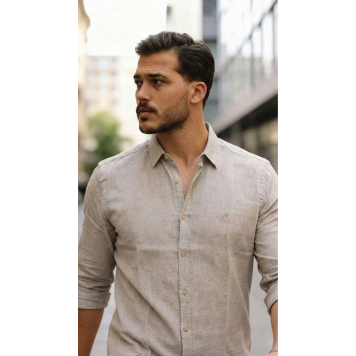 Erkek Uzun Kollu Keten Gömlek