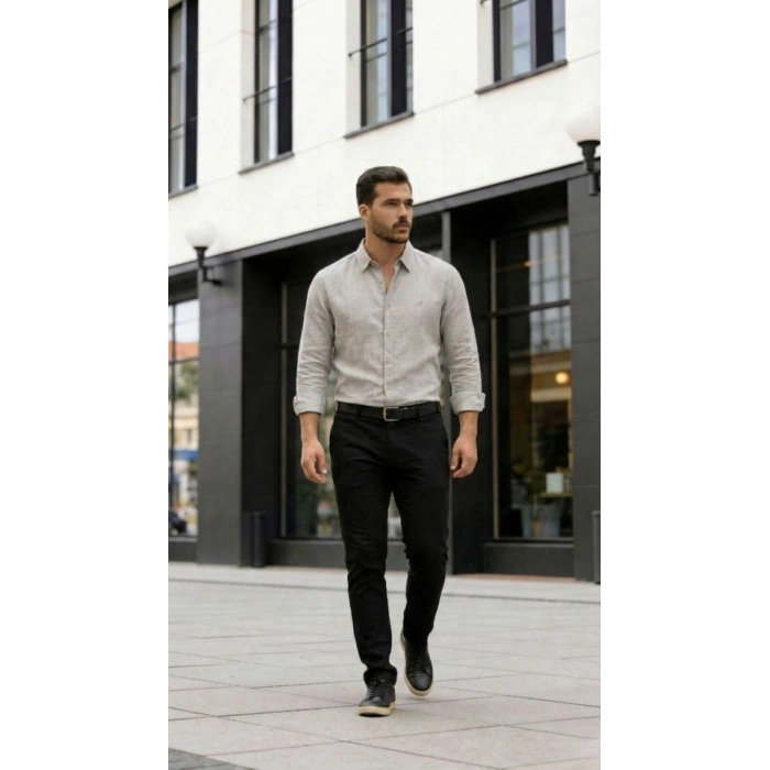 Erkek Uzun Kollu Keten Gömlek