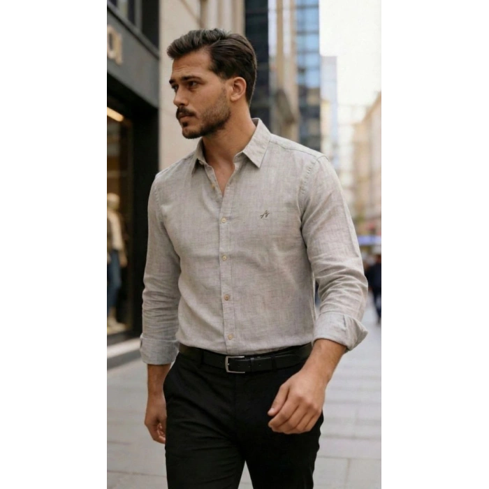 Erkek Uzun Kollu Keten Gömlek