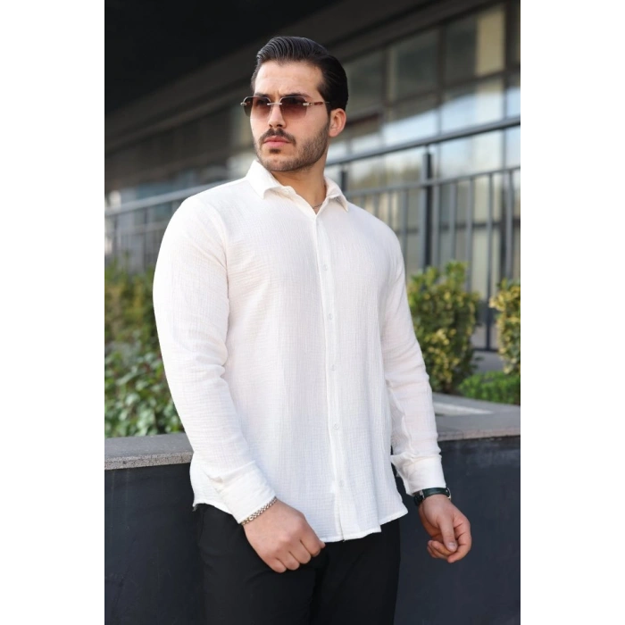 Erkek Uzun Kollu Müslin Kumaş Gömlek