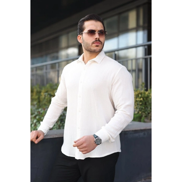 Erkek Uzun Kollu Müslin Kumaş Gömlek
