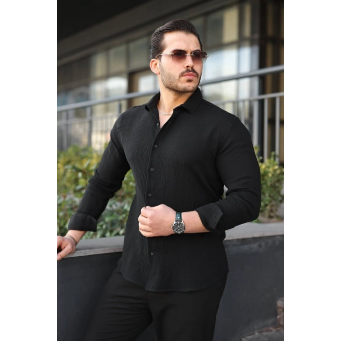 Erkek Uzun Kollu Müslin Kumaş Gömlek