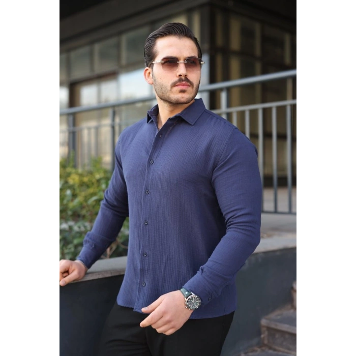 Erkek Uzun Kollu Müslin Kumaş Gömlek