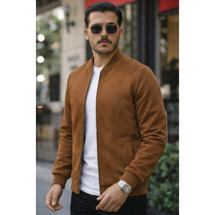 Erkek önden Fermuarlı Içi Astarlı Süet Ceket