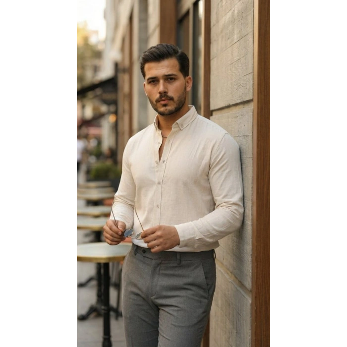 Erkek Uzun Kollu Rahat Keten Gömlek