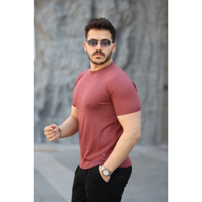 Erkek Viskon Kumaş Bisiklet Yaka Basic Tişört