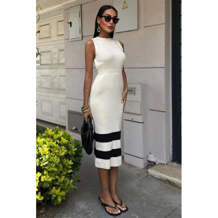 Etek Ucu Şerit Detaylı Triko Elbise 2831