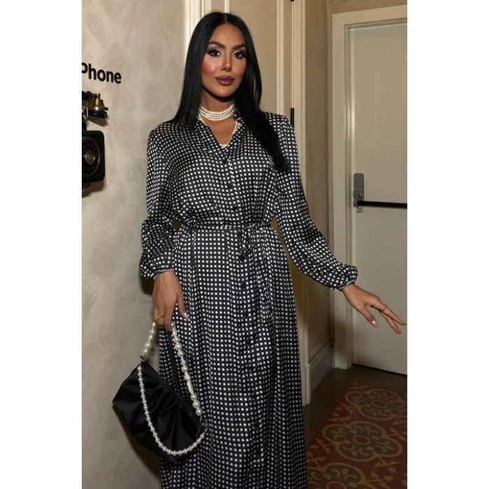 Ethereel Desenli Saten Elbise 2638-8