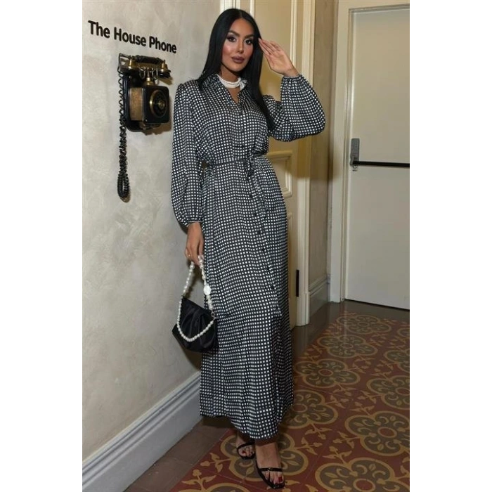 Ethereel Desenli Saten Elbise 2638-8