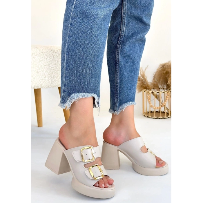 Frend Bej Cilt Doldu Topuklu Terlik