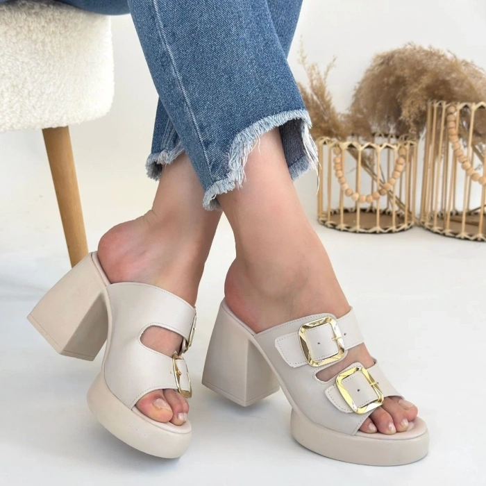 Frend Bej Cilt Doldu Topuklu Terlik