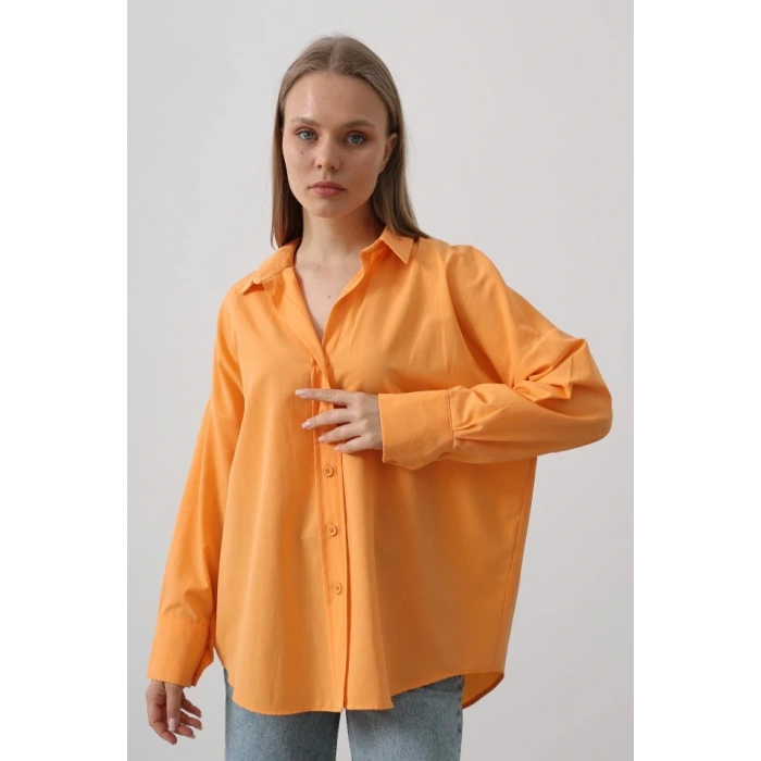 Geniş Manşet Detaylı Gömlek - Kavun