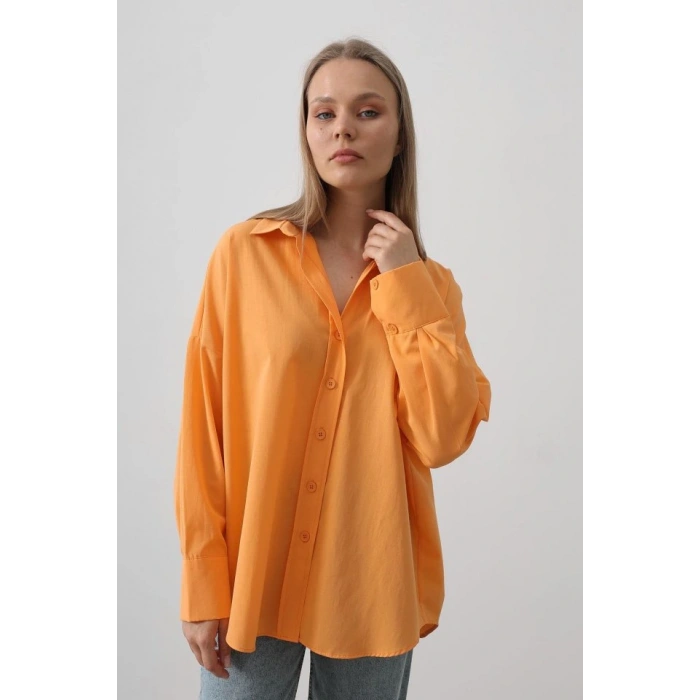 Geniş Manşet Detaylı Gömlek - Kavun