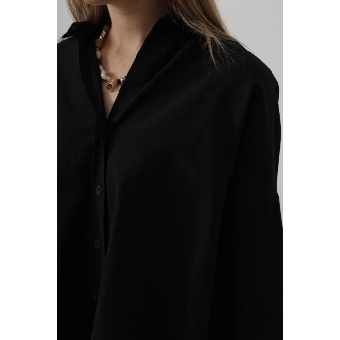 Geniş Manşet Detaylı Gömlek - Siyah