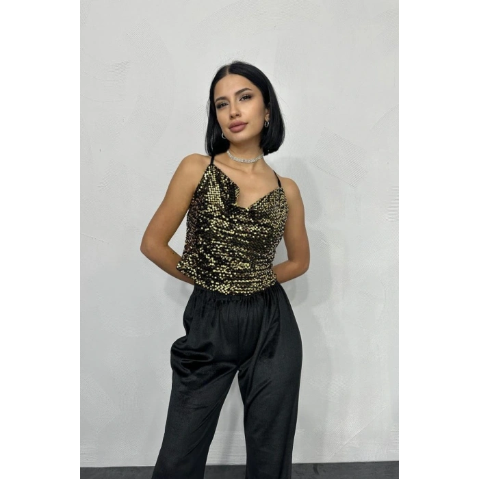 Gold Askılı Degaje Bluz