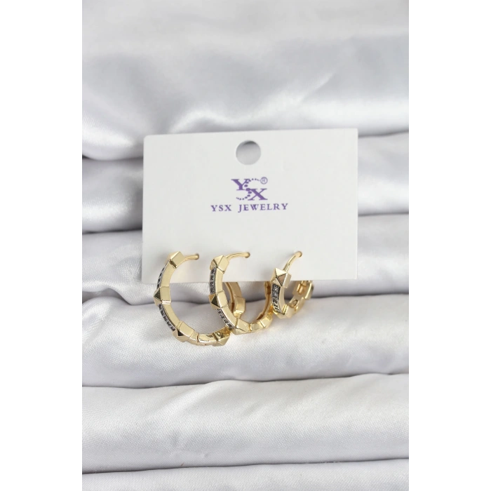 Gold Renk Zirkon Taşlı Kadın Küpe