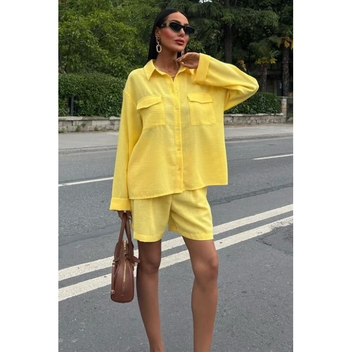 Gömlek Ve Şort Flamlı Keten Takım 10130
