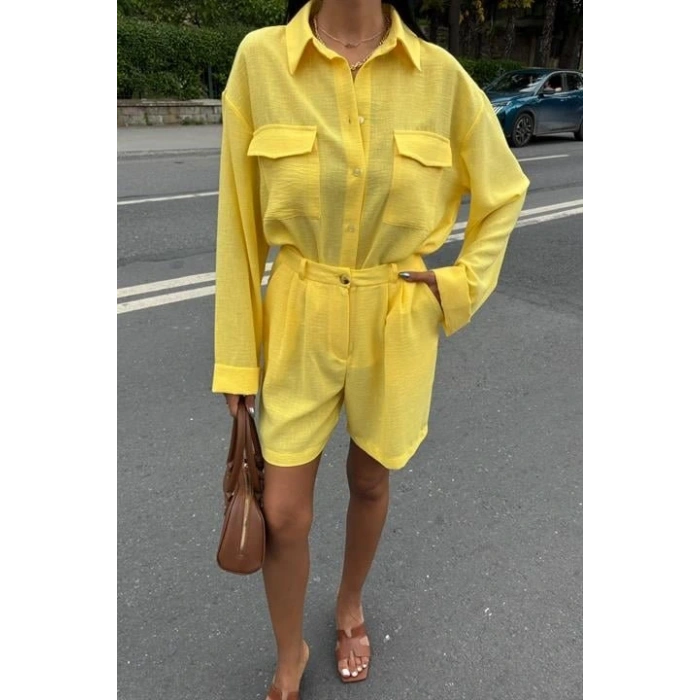Gömlek Ve Şort Flamlı Keten Takım 10130