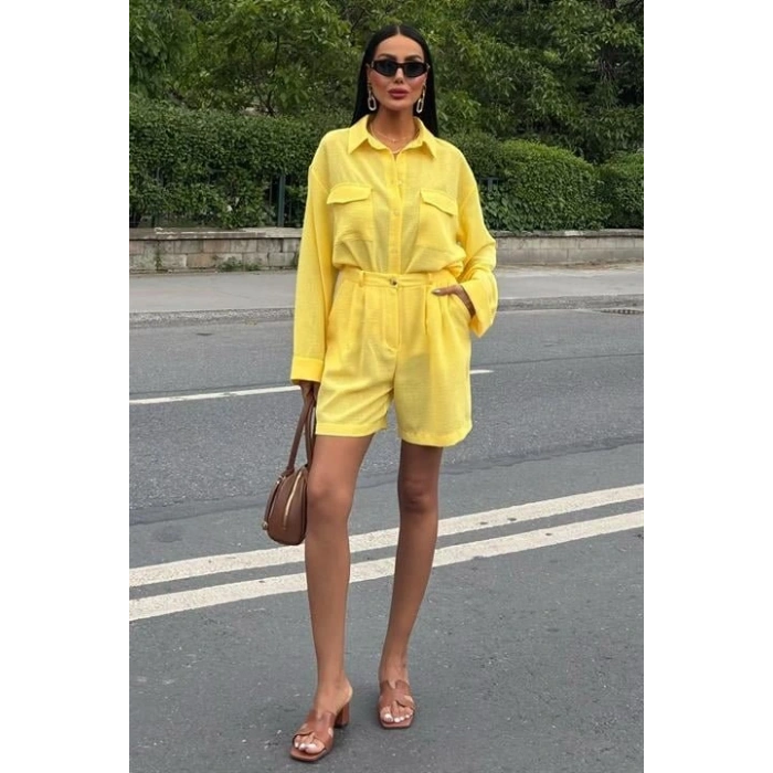 Gömlek Ve Şort Flamlı Keten Takım 10130