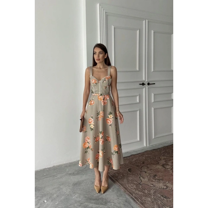 Haki İnce Kemer Detaylı Elbise