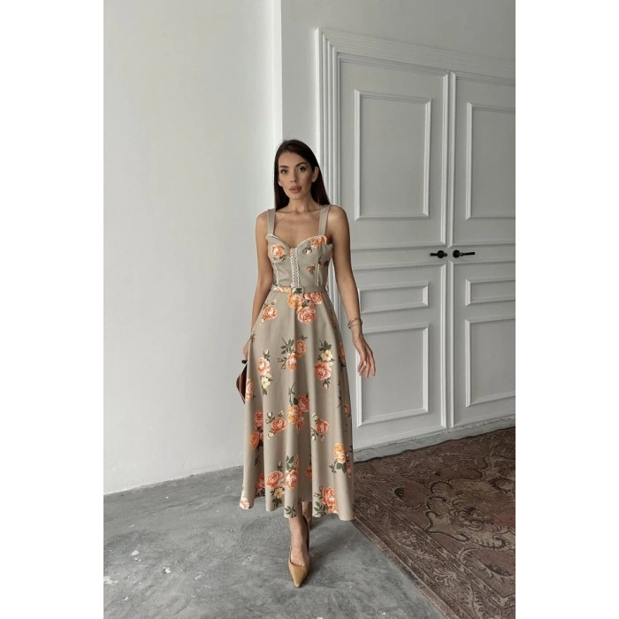 Haki İnce Kemer Detaylı Elbise