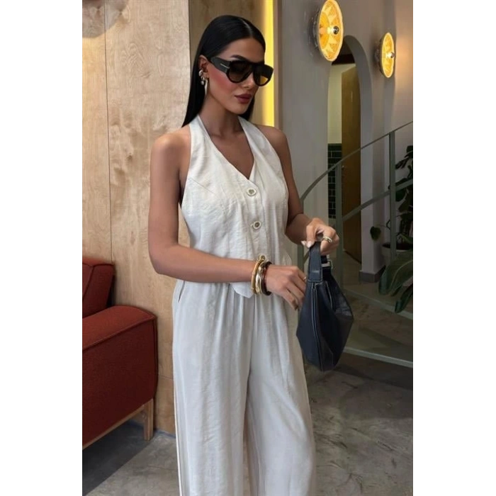 Halter Yaka Yelekli Modal Takım 10144