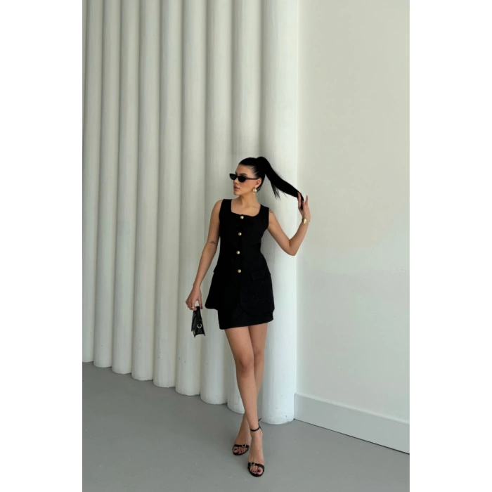 JAKAR KETEN YELEK - KISA ETEK TAKIM - Siyah