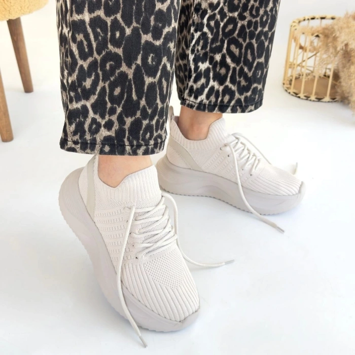 Jindy Bej Triko Bağcıklı Spor  Ayakkabı