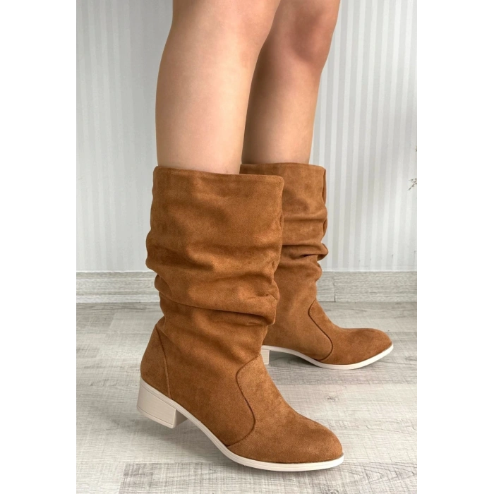 Jolin Taba Süet Topuklu Çizme